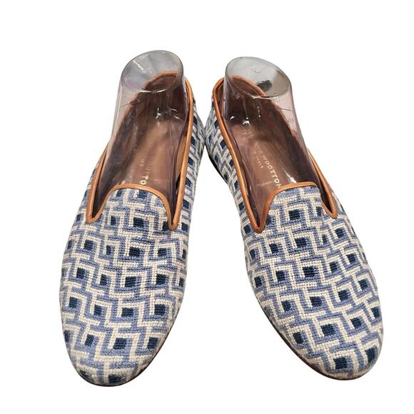 Stubbs & Wootton Blue Needlepoint Slippers embroidered flats loafer Womens 11 - Picture 3 of 10